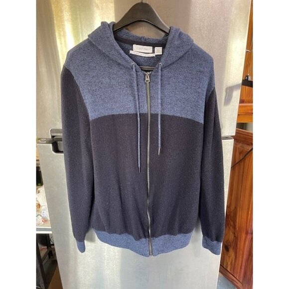 Calvin Klein Men's XXL Hoodie Zip-Up Sweater Merino Wool & Acrylic Blue & Black‎ - Picture 8 of 16